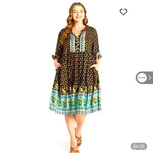 Women’s NWT BloomChic Bandana Tassels  Ruffle Pocket black blue Midi size 18/20